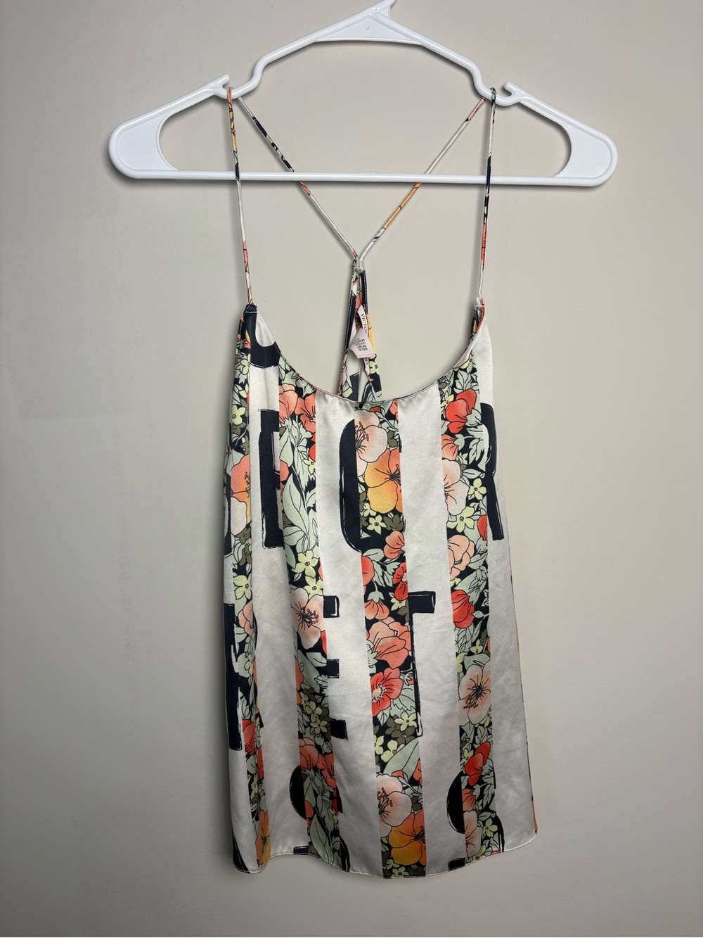 Victoria's Secret Floral Stripe Racerback Camisole in White, Peach & Black